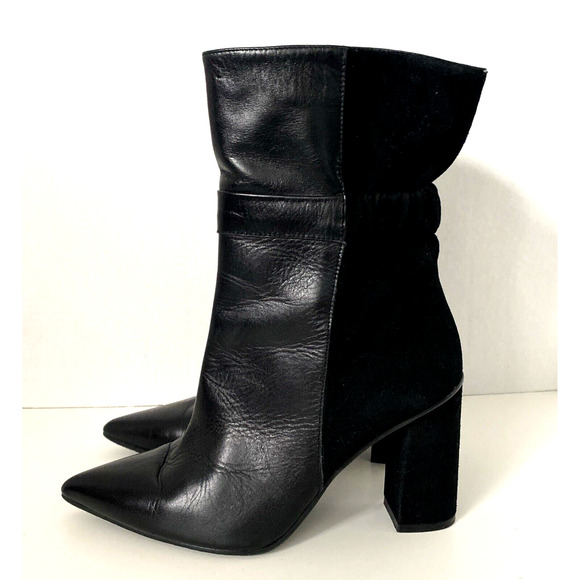 Lodi Sedi Boot Ankle Bootie Black Leather Suede Elastic Black Heel Point… - Picture 6 of 10